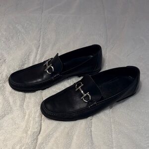 Salvatore Ferragamo Black Leather Slip-On Loafers